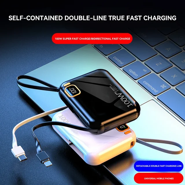 New 30000mAh 120W Portable Power Bank High Capacity Cable Two-way Fast Charging Mini Powerbank For Xiaomi iPhone Samsung 2024 6