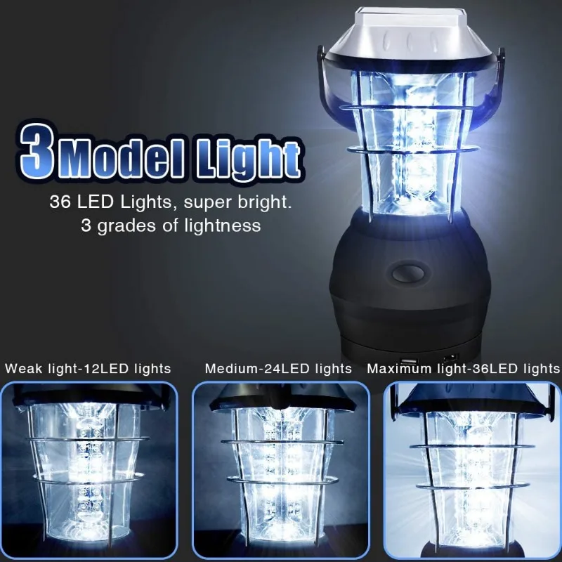 Solar Camping Lanterns, Hand Crank Flashlight, USB Rechargeable LED  Lanterns with 3000mAh Capacity Battery, 3 Powered Ways Outdoor Portable  Survival