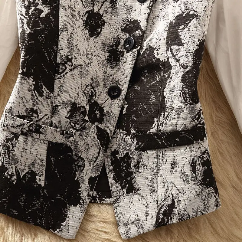 Printed women's 2024 summer clothing new slim fitting vest pleats  women vest  jackets for women 2024