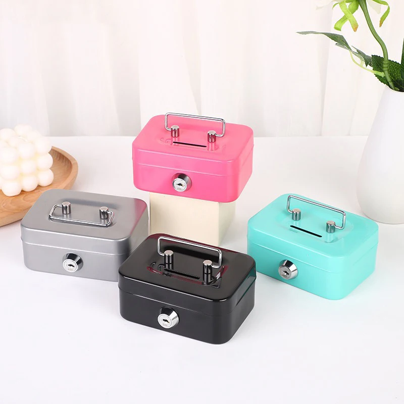 Portable Mini Key Safe Money Box Steel Piggy Bank Sturdy Lockable Coin Box Cash Storage Hidden For Home Store Suitcase