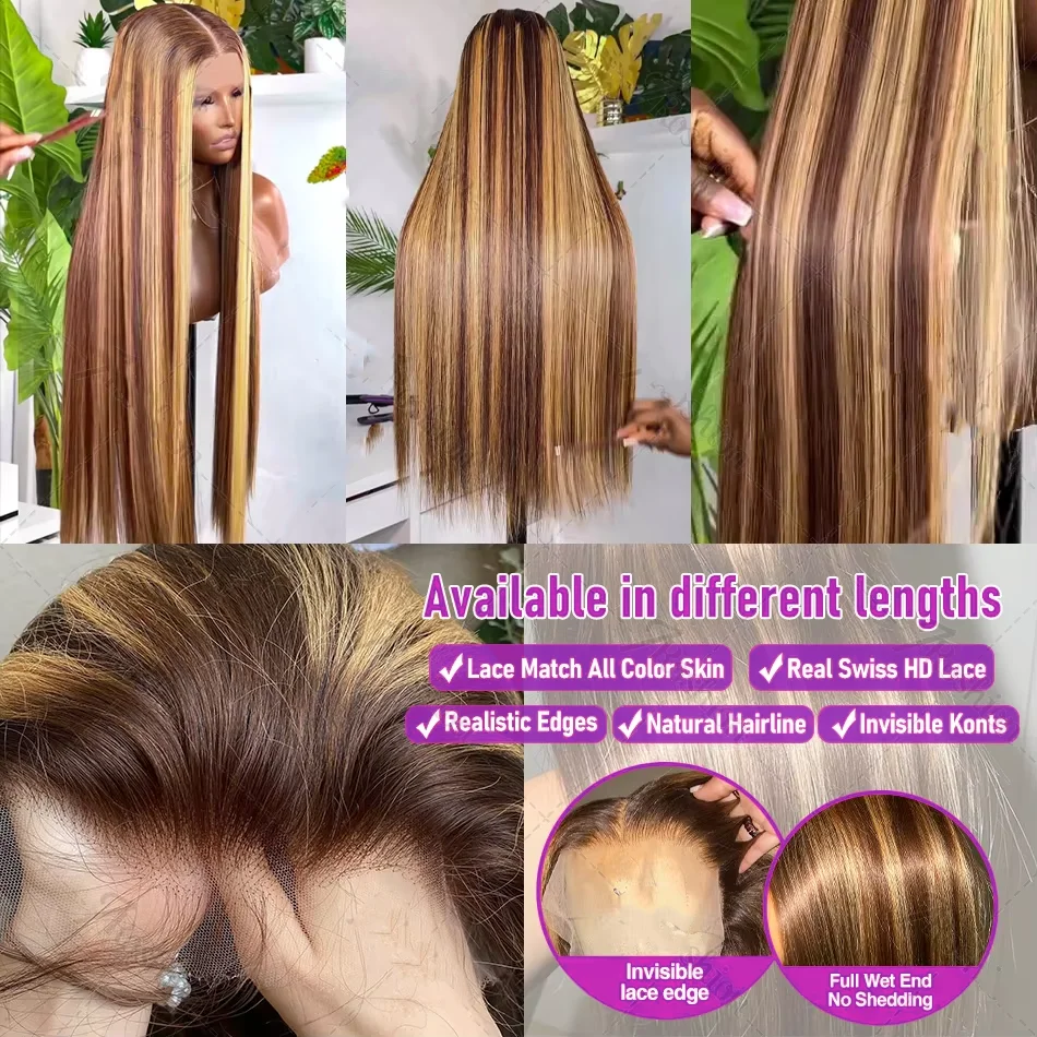 Highlight Straight 13x4 13x6 Lace Front Human Hair Wigs For Women Pre Plucked Blonde Colored Lace Frontal Wig Brazilian Remy