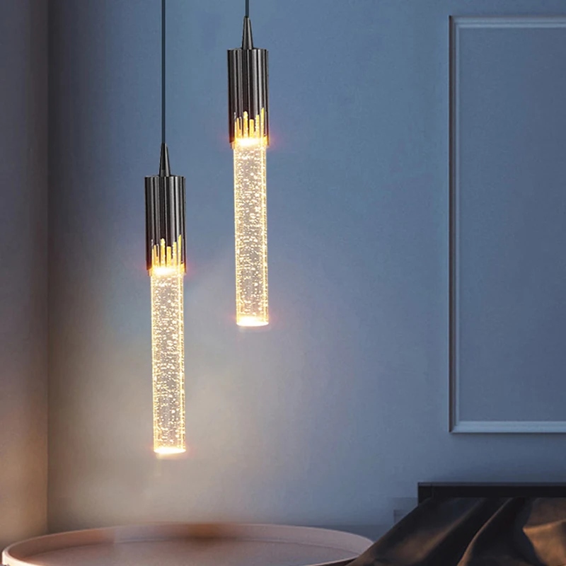 

Modern Gold Crystal Droplight Nordic Long Tube Pendant Light Villa Living Room Bedroom Pendant Lamp Luxury Cylinder Hanging Lamp
