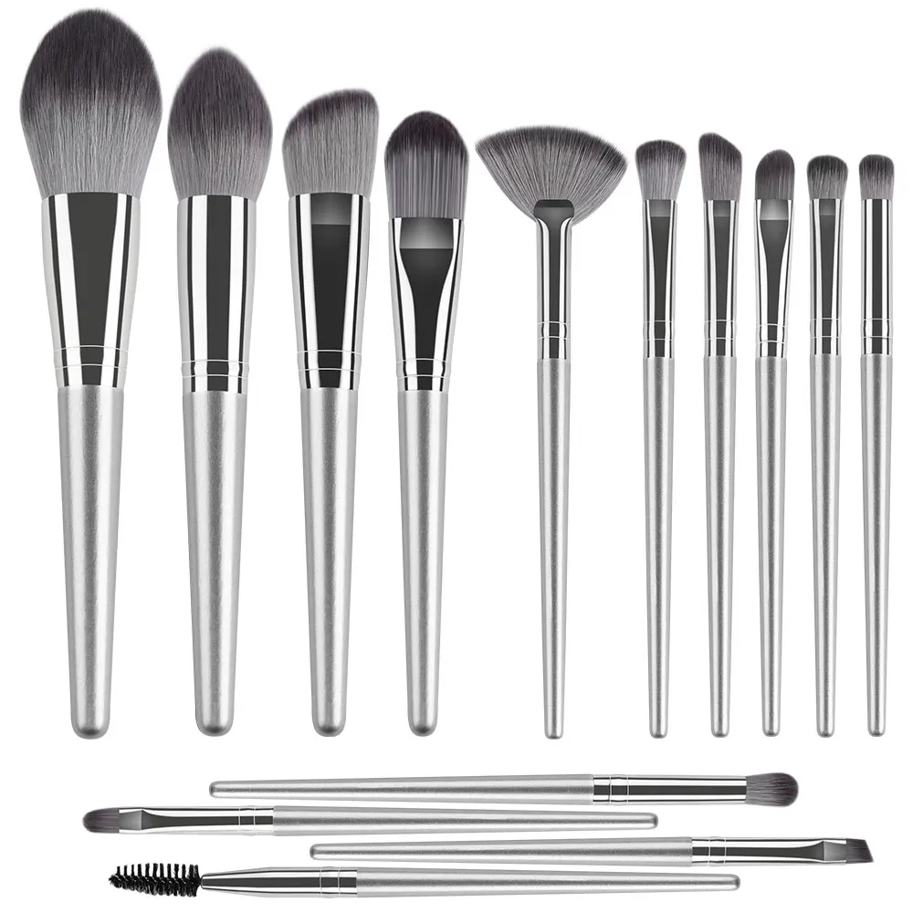 Set Di 14 Pennelli Per Trucco Professionale Crystal Silver Soft Cosmetic Powder Blending Foundation Eyeshadow Blush Make Up Brush Tool