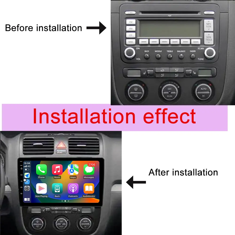 Reproductor Multimedia de Radio de coche Carplay para Volkswagen VW Golf Mk5 Jetta GLI Rabbit 1K 2006 - 2010 pantalla dividida GPS Navi DSP estéreo 2