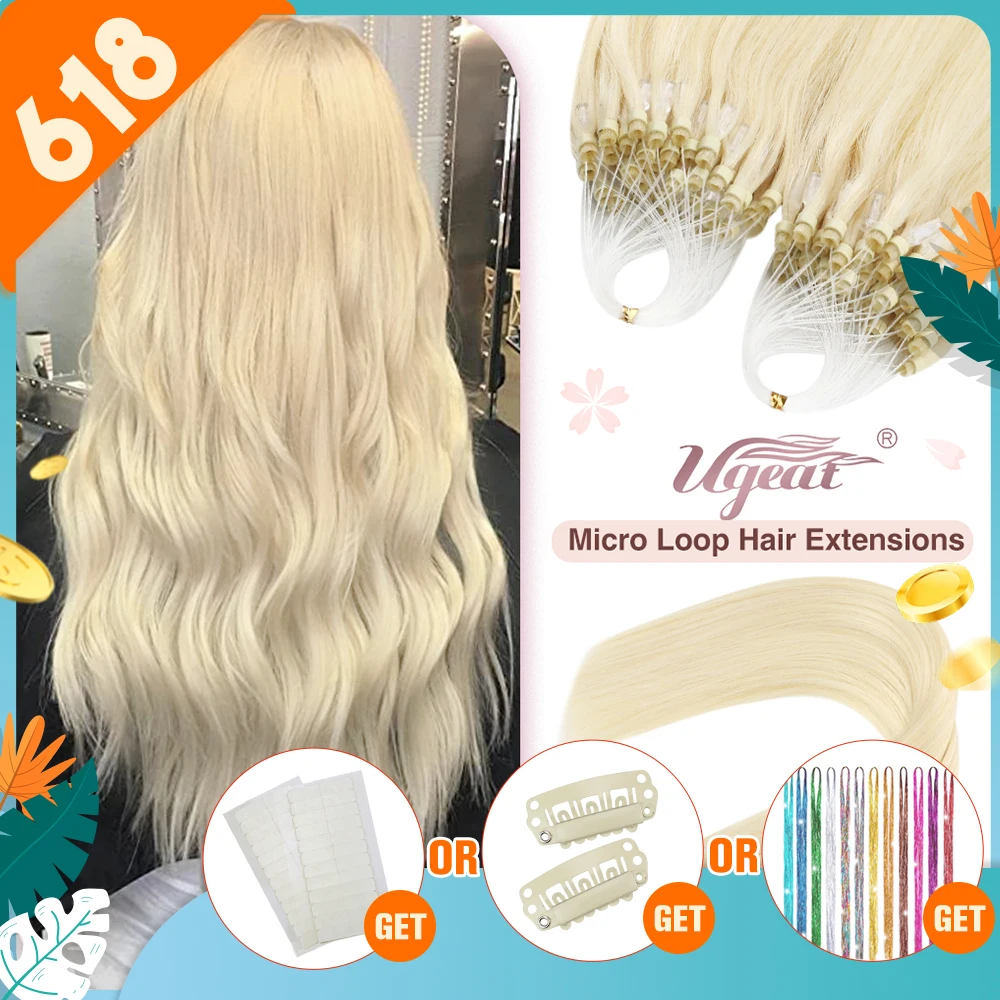 Ugeat Micro Loop Human Hair Extensions Balayage Blonde 50Gram/Set 1G/S Natural Hair Micro link Extensions Fusion Pre Bonded human hair extensions