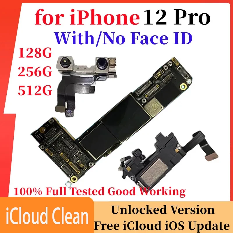 Unlocked Logic Board iPhone 12 Pro Max Motherboard with Face ID Mainboard No iCloud Account Circuit Plate Full Test