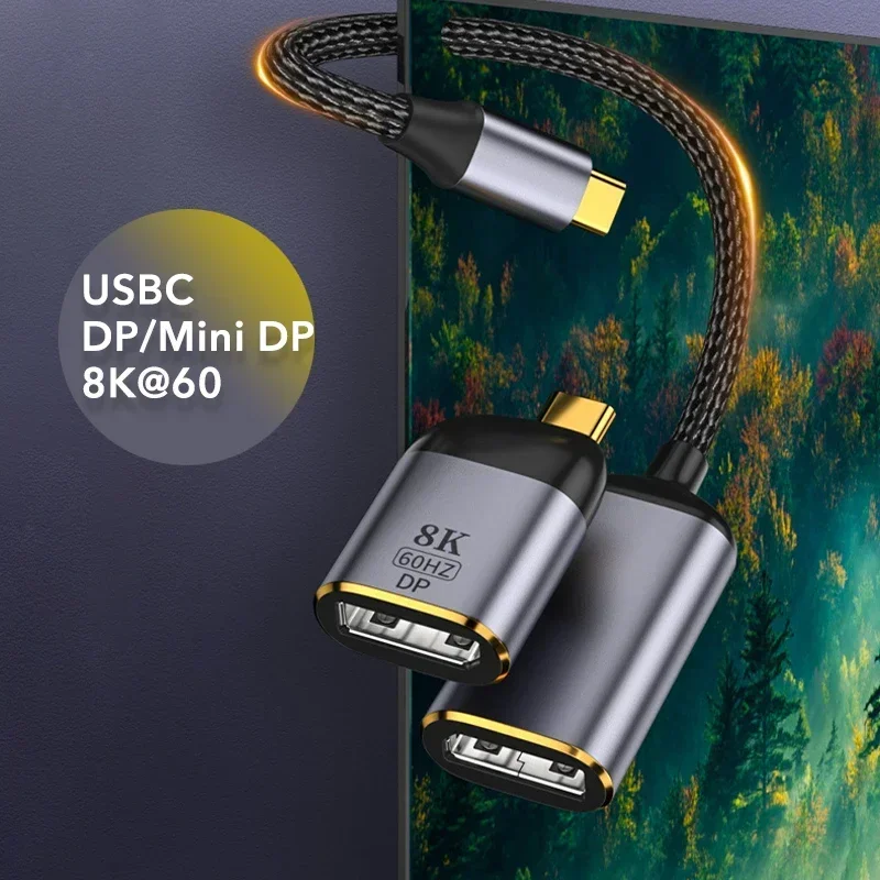 USB C to DP/Mini DP 8K@60 Cable Type C Display Port Adapter