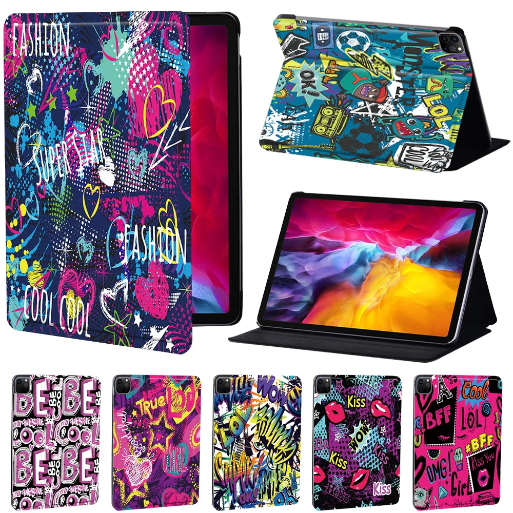 

For Apple IPad Pro 9.7"/Pro 10.5"/Pro 11" 2018/2020/2021/2022 PU Leather Tablet Stand Cover Case Ultra-thin Graffiti Art Print