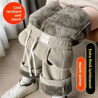 Thickened Fleece Women's Autumn Winter Wide Leg Pants Straight Cut Cotton Trousers Warm Comfortable Female Fashion Long Trousers