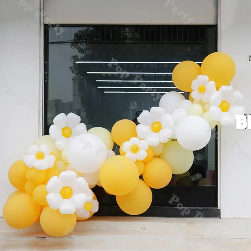 

90pcs Groovy Birthday Balloon Garland Kit Yellow White Daisy Balloons Baby Shower Gender Reveal Decor Wedding Bridal Shower Arch