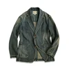 Men's Striped Suit Blazer Notch Lapels Distressed Washed Classic Jacket 1