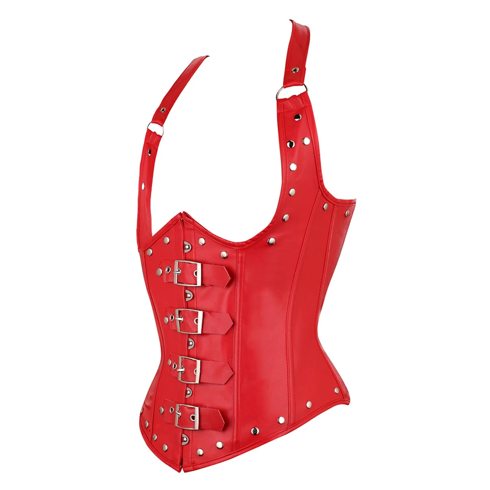 Waist Trainer Corset Women's Punk Style Spiral Steel Boned Faux Leather Underbust Party Costumes 828#