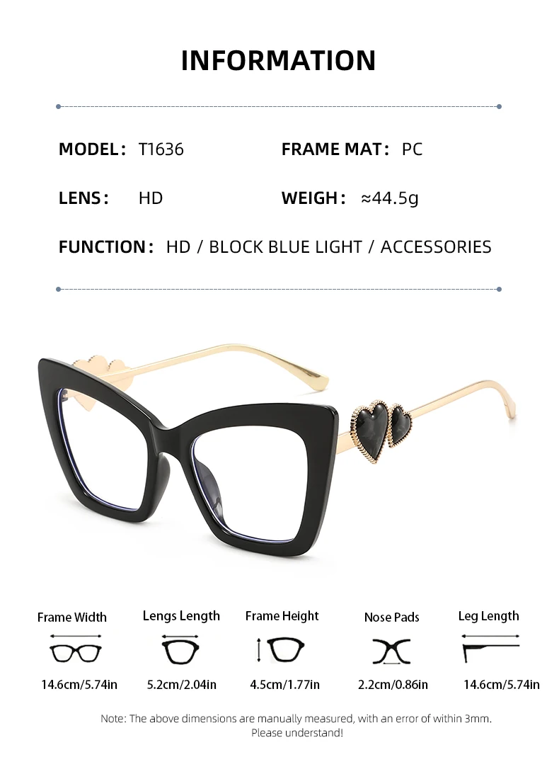 Übergroße Cat Eye Herz Anti Blaues Licht Brille Frauen Vintage Gradient Lens Computer Gaming – Detail 5