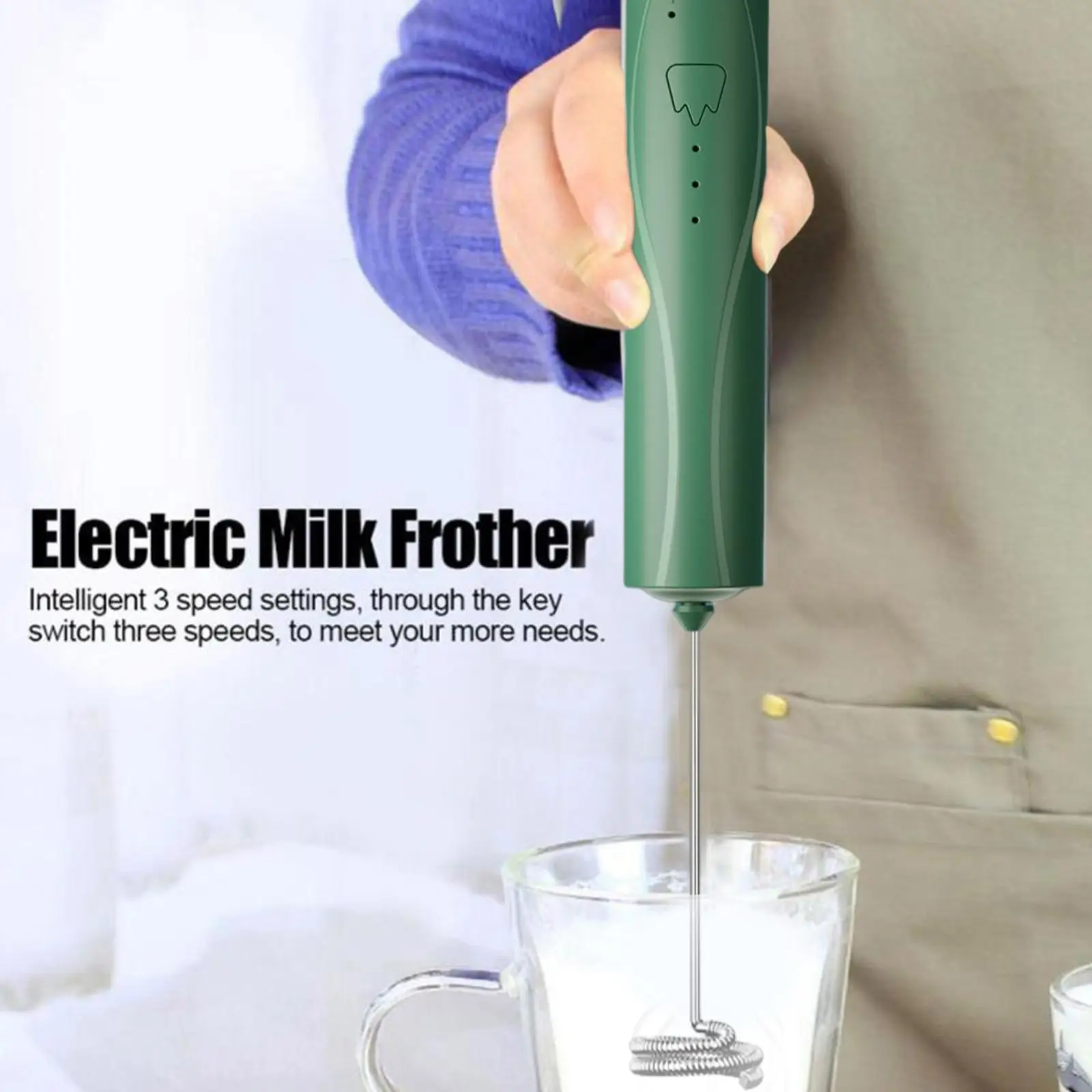 Handheld Milk Frother 3 Speeds Whisk Coffee for Latte Matcha Egg 4