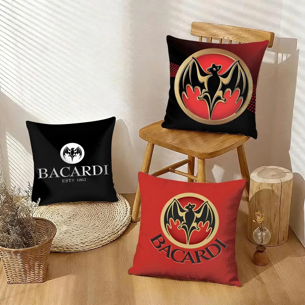 B-Bacardi 로고 쿠션 커버 실키 쇼트 플러시 소재, 보이지 않는 지퍼가 있는 방진 소파 베개 커버, 홈 데코용