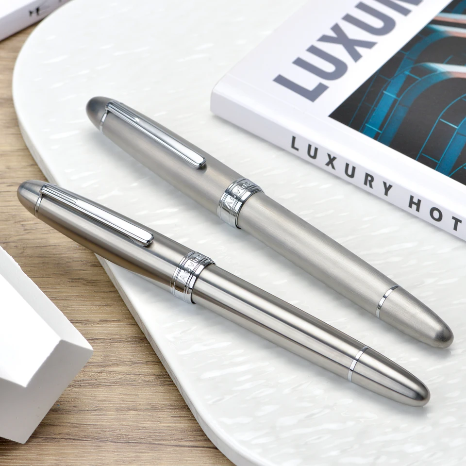Asvine J16 Fountain Pen In Brushed Titanium, Jowo Flexible Piston Filling, Fine Nib, Ink Window Design With Wrench And Pen Box - View #5