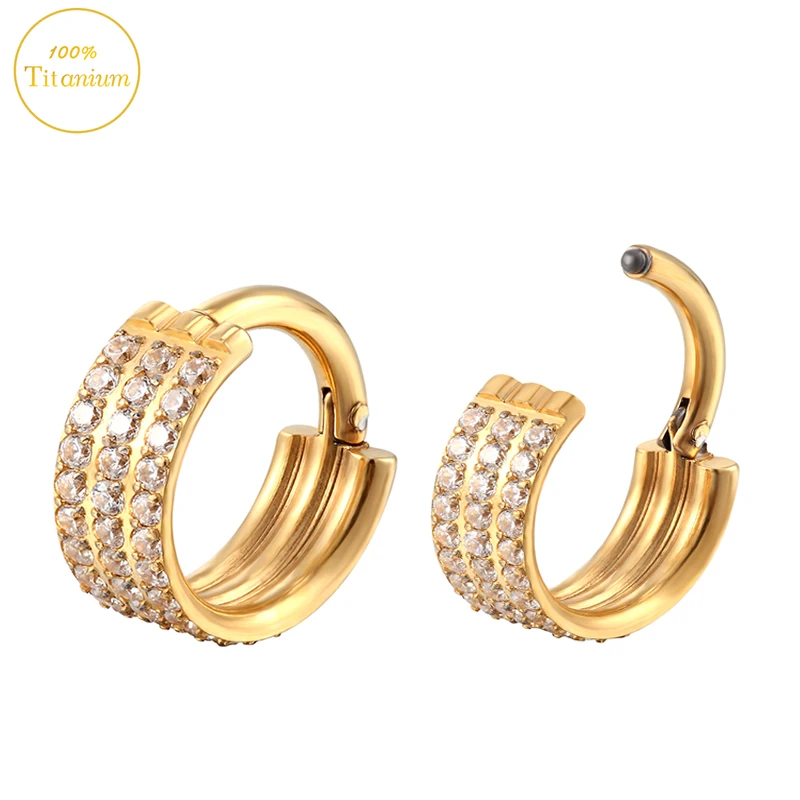 F136 Titanium Ear Piercing Earrings Three Rows Zircon High Segment Clickers Septum Nose Ring Cartilage Tragus Helix Body Jewelry
