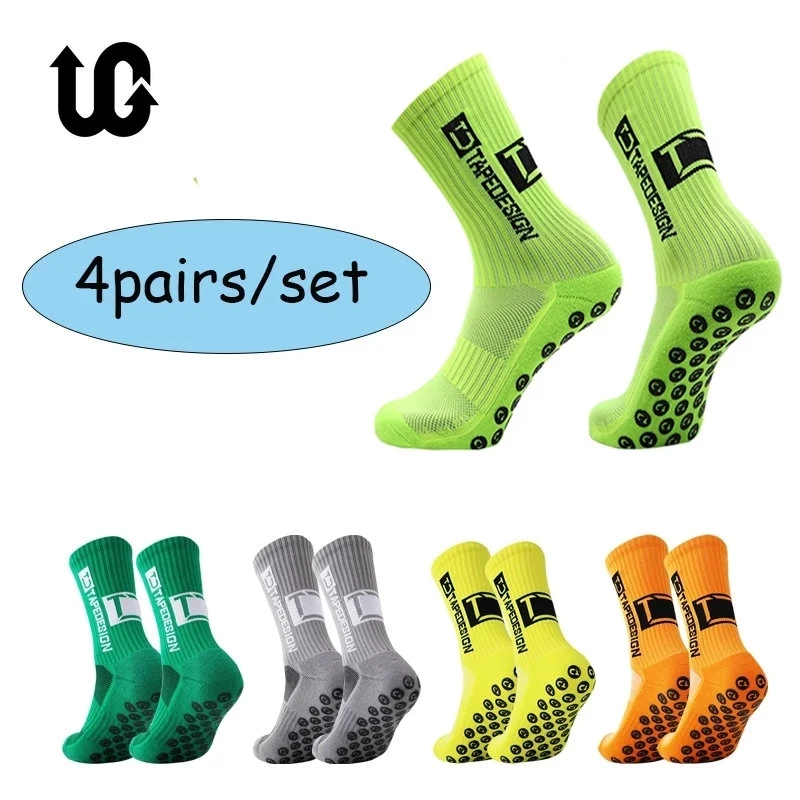 4Pairs/Lot UGUPGRADE 2022 New ANTI SLIP Football Socks Mid Calf Non Slip Soccer Cycling Sports Socks Mens Sock EU38-44