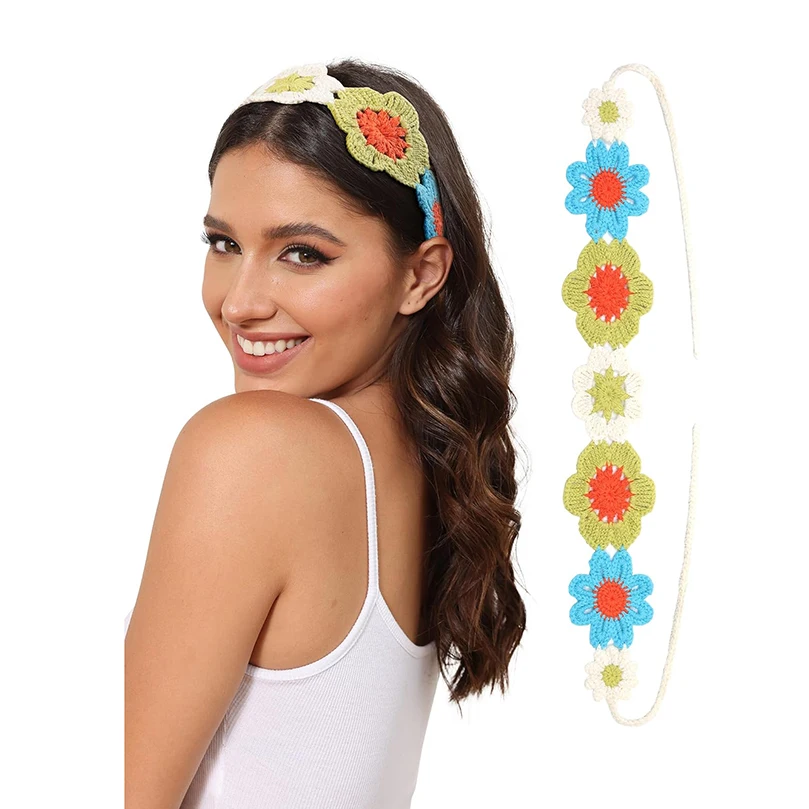 Hoyuwak 2 Fasce Per Capelli All'Uncinetto Con Motivo Floreale - Bianco E Nero - Accessorio Donna