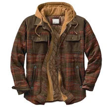 

Mens Coat Autumn Winter Thickened Cotton Padded Plaid Long Sleeved Hooded Jacket for Men