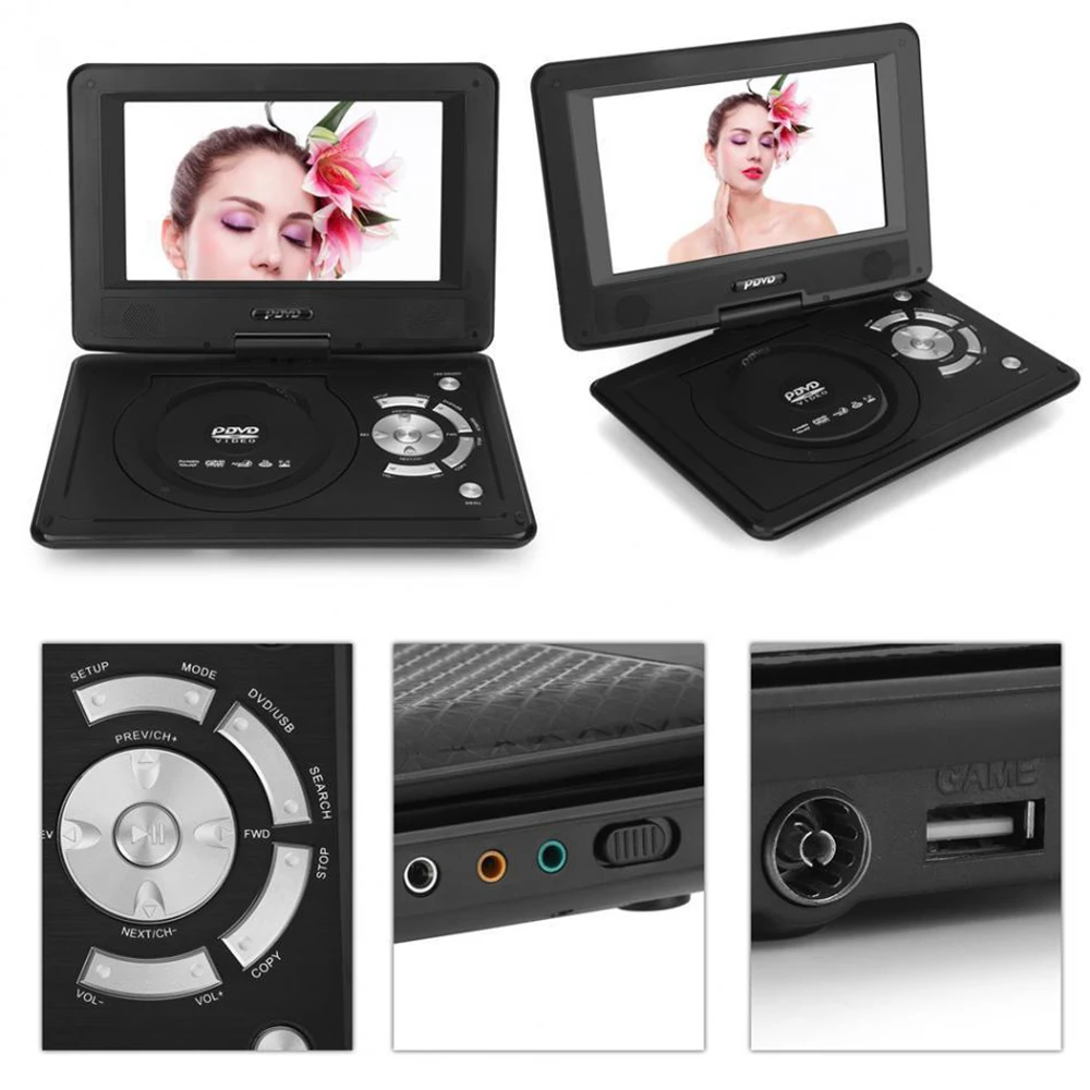 9 Inch HD TV DVD CD Player 16:9 LCD Screen 234x480 Image Resolution USB Radio Adapter