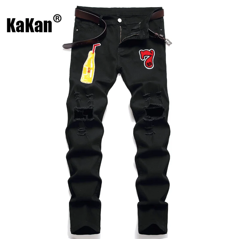 Kakan - New European and American Micro Elastic Black Pants Jeans for Men, Selected Fabric Slim Fit Long Jeans K21-60333