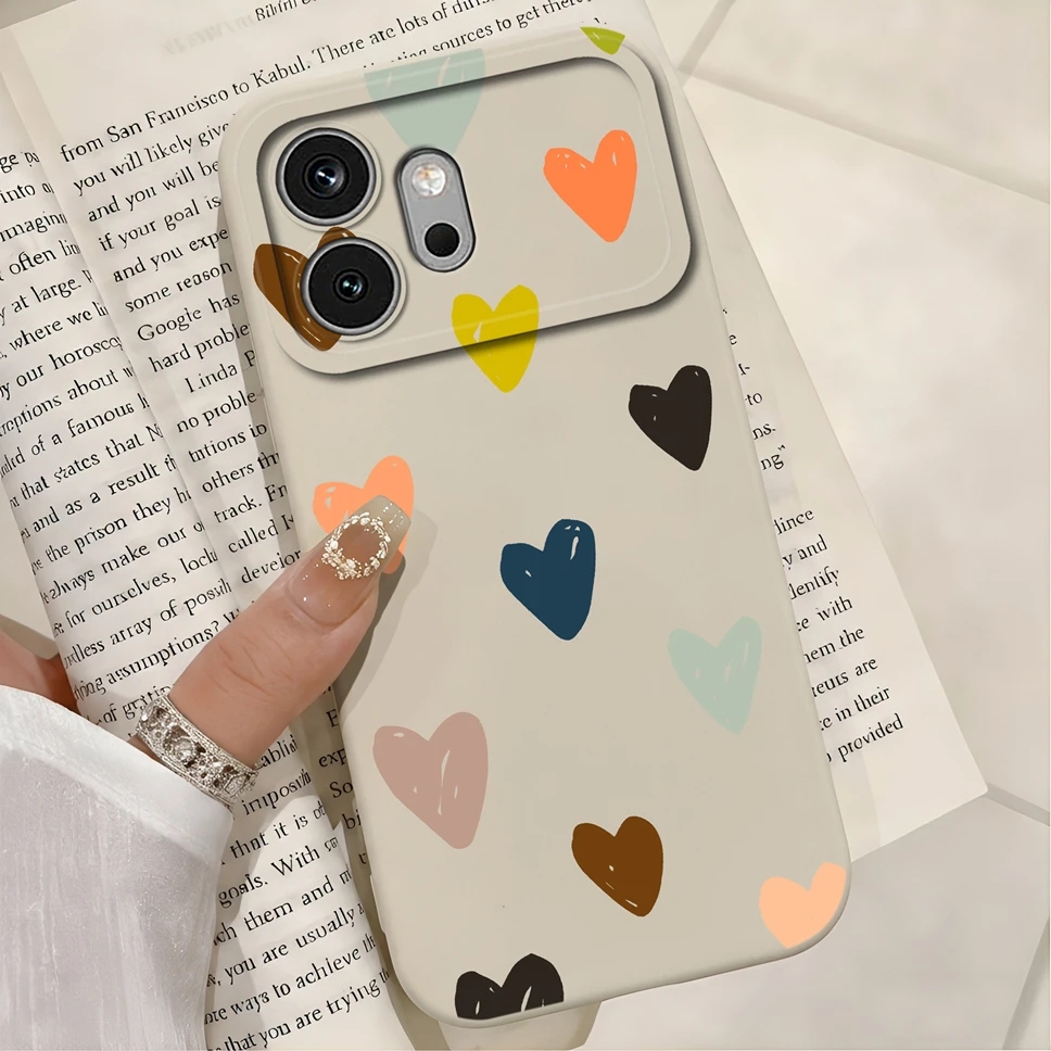 Multicolor Hearts Print Liquid Silicone Soft Shockproof Protective Phone Case