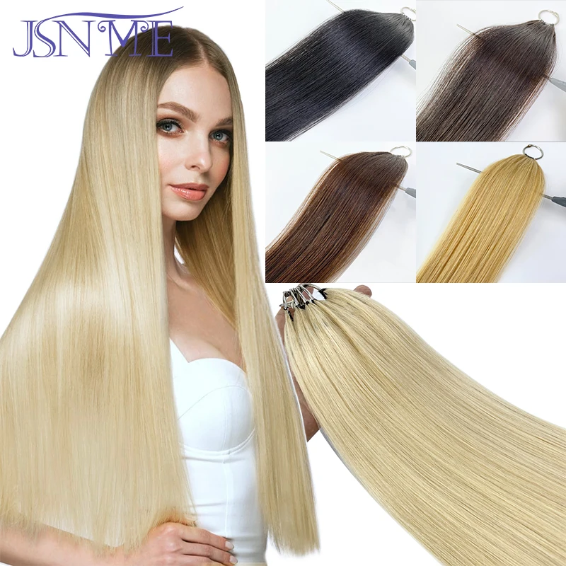 JSNME Straight Micro feather New hair extensions Remy Human Hair Bundles Black Brown Blonde 613 color  For Salon Can Curly
