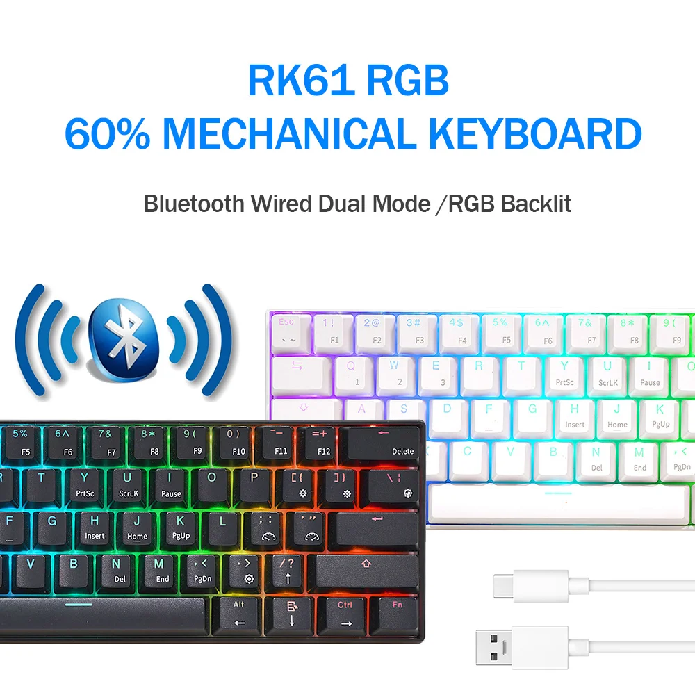 Royal Kludge Rk61 Teclado Mecânico sem Fio Bluetooth 61 Teclas 60 Ultra-compacto Modo Duplo Rgb Bachot-sklit Gamer Teclados rk - Imagem 4
