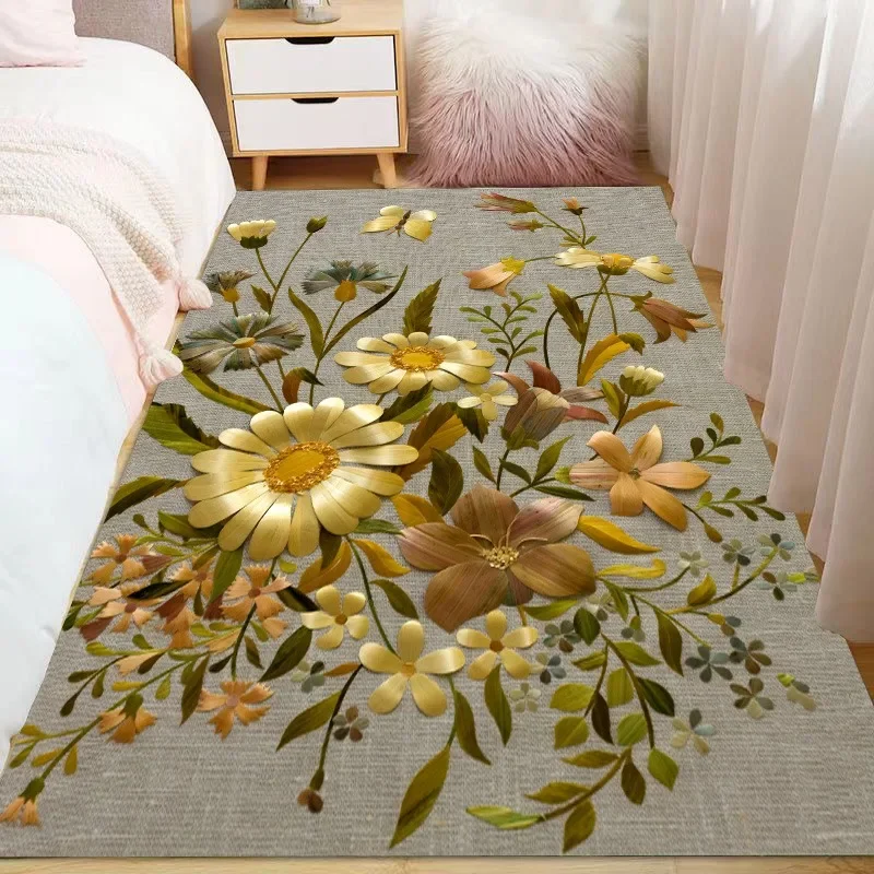 Ins Style Beautiful Flowers Carpet Living Room Sofa Bedroom Study Kitchen Entrance Door Mat Non-slip Light Luxury Home Decor Rug