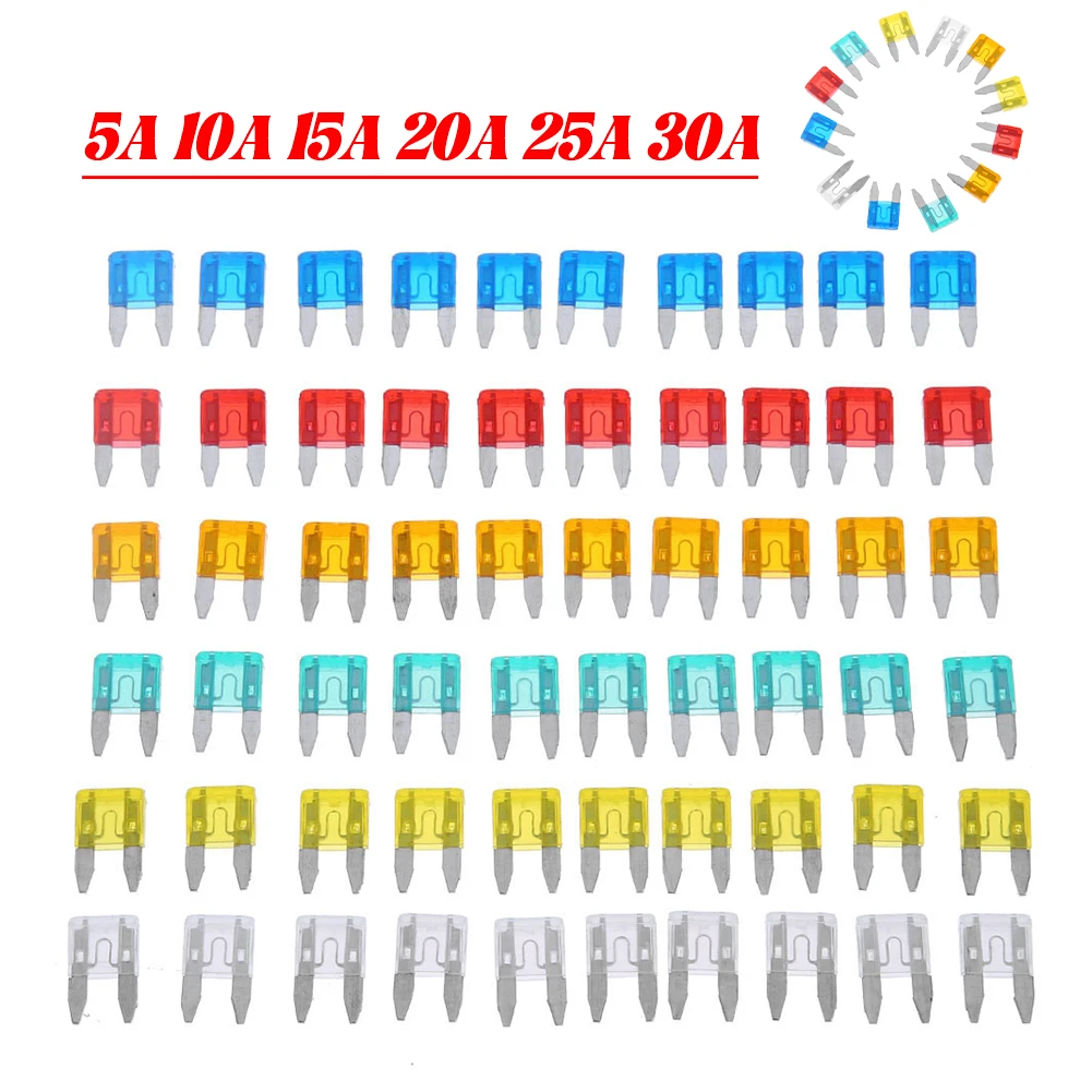 Car fuses kit 60Pcs Auto Car Styling Cars Truck Mini Fuse Mixed Set 5A 10A 15A 20A 25A 30A Safety Assortment Mini Truck Blade Fuse