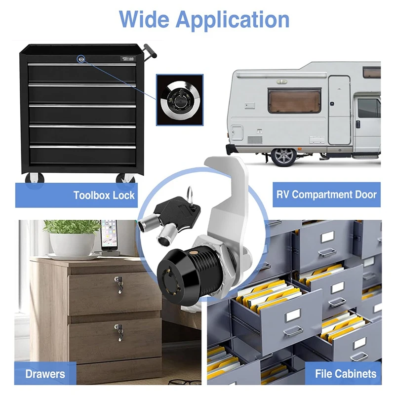 Hot Saleblack Tool Box Lock With Key, Same Key Cabinet Lock, Hook Cam, Cam Lock,Zinc Alloy,RV LOCK CM1917 CM1930