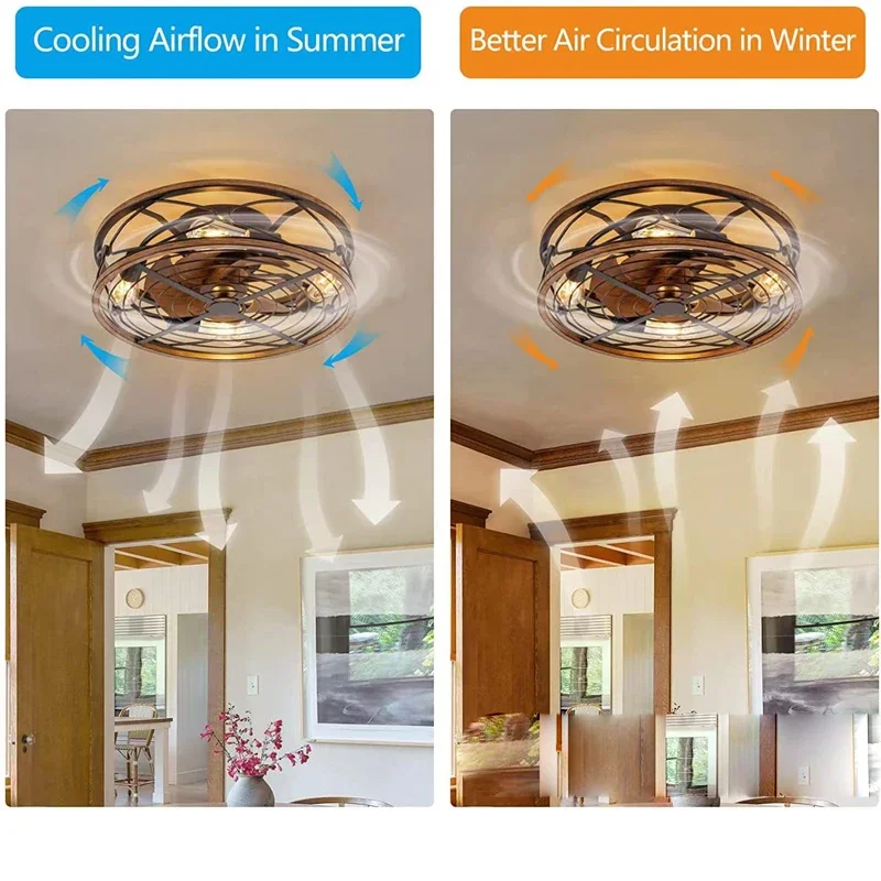 Retro Living Room Ceiling Fan Light Invisible Fan Motor 110V Nordic Restaurant Modern Bedroom Electric Decorative Lighting