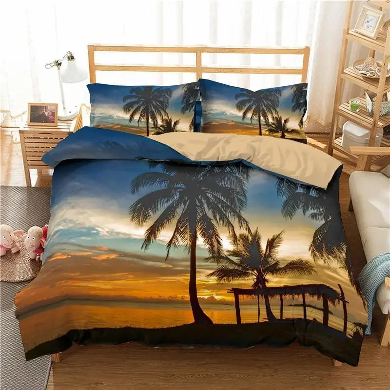 Ozean-Bettwäsche-Set Queen-Size mit Tropischer Insel, Palmen und Meeresstrand Naturmotiv-Druck Twin-Bettwäsche-Set für Jugendliche – Detail 4