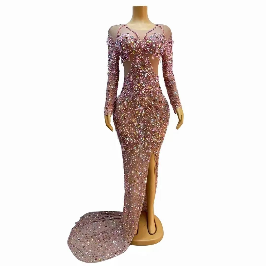 

Платье с длинным шлейфом Rhinstone, платье для вечеринки, платье для певицы, аристократического клуба,