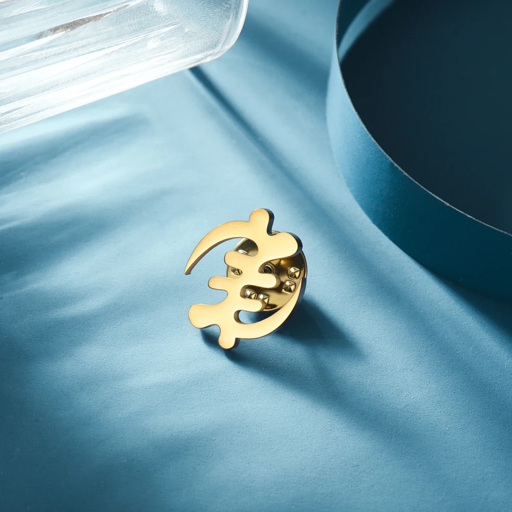 Dawapara Gye Nyame Brosche Pins Afrika Adinkra Symbol Spirituelles Stammes-Totem Geometrischer Edelstahl Ethnischer Schmuck – Detail 9