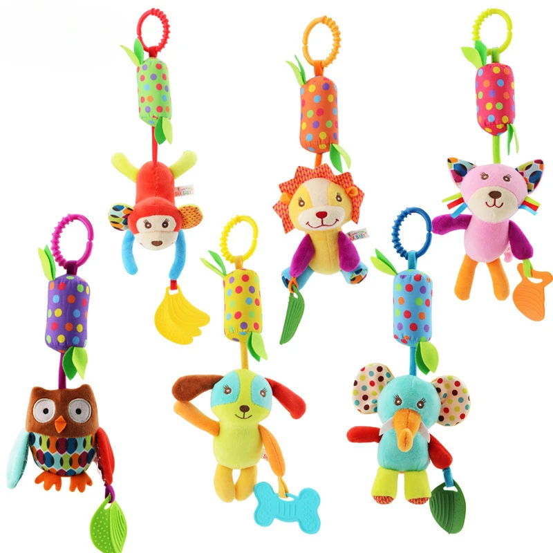 

Baby Rattle Soothing Plush Toy Cartoon Animal Wind Chime Bed Hanging Trolley Pendant Ring Bell Baby Rattle Toy with Tether Glue