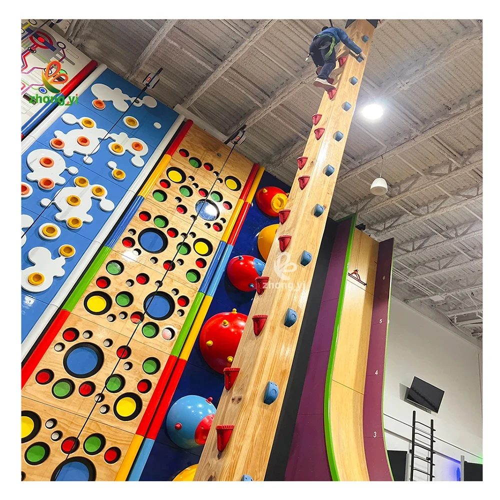 Popular Kids Rock Amusement Equipment Indoor Rock Climbing Wall With Descending Device