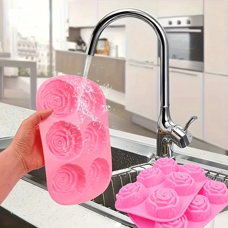 6 Holes Flower Rose Handmade Soap Candle Mold Silicone Cake Mold Bakeware Baking Dish Pan Muffin Mould Rose Ice Cube Soap mold
