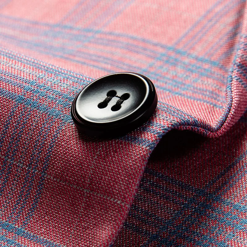 Spring New Men's Checkered Print Blazer Formal One Button Slim-fit Lapel Plaid Suit Jacket