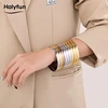Holyfun 60mm Waterproof 316L Stainless Steel Round Smooth Bracelet Bangle Women Minimalist 18k Gold Color Texture Charm Jewelry 3