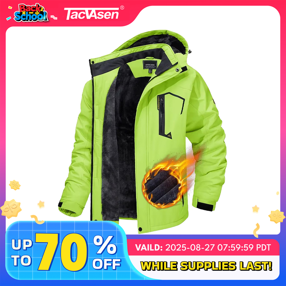 TACVASEN Fleece Lining Mountain Jackets Mens Hiking Jackets Outdoor Removable Hooded Coats Ski Snowboard Parka Winter Outwear