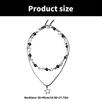  Fashion Double Layered Black Bead Star Choker Necklace Punk Pentagram Leather Rope Necklaces For Women Girls Gift - Image 4