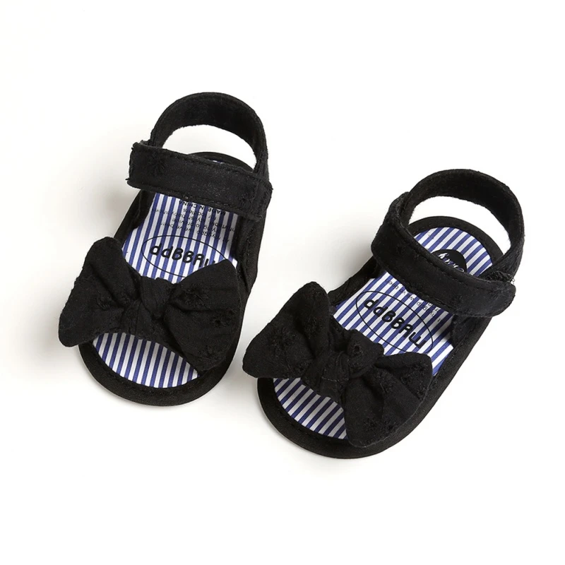 Summer Girls Bow Striped Sandals Baby Soft Bottom Breathable Toddler Shoes Baby Girl Non-Slip Cotton Sandals