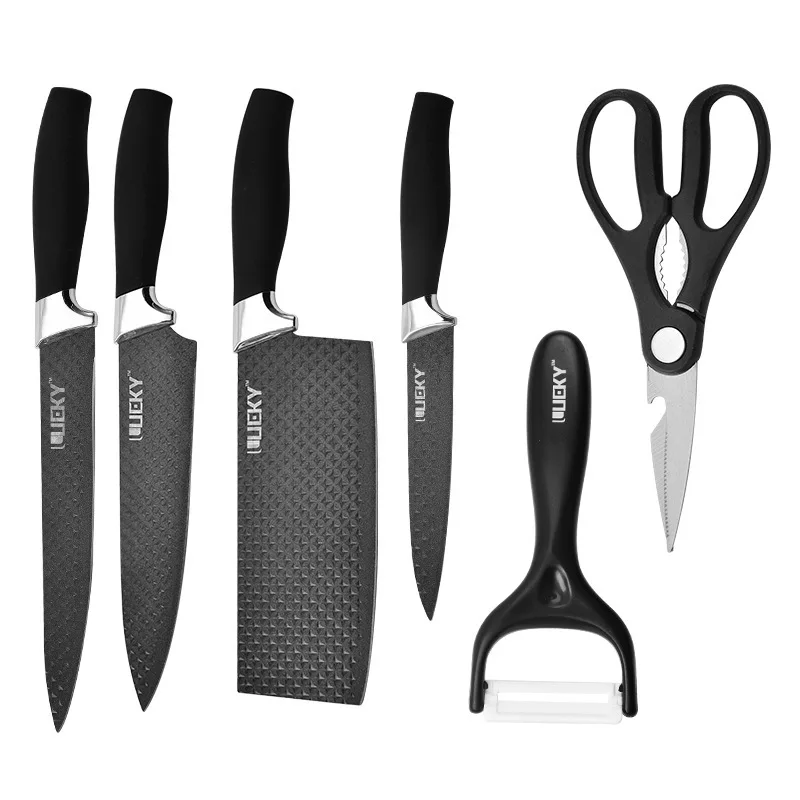 6PCS Kitchen Knife Set Stainless Steel Chef Knives Cleaver Scissor Peeler  Kit