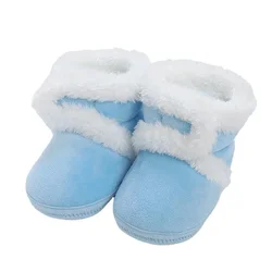 Cozy Newborn Soft Booties with Pompom - Warm and Comfortable Infant Snow Boots - 7-12 Months (F13885-BL)
