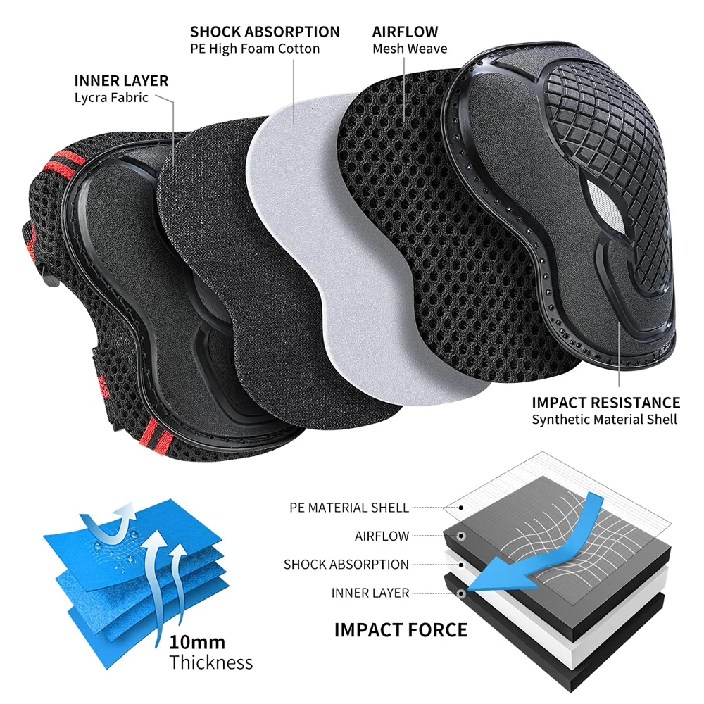 6PCS Knee & Elbow Pads Set with Wrist Guards Multi-Sport Protective Gear for Kids/Adults Cycling Skating Riding Safety