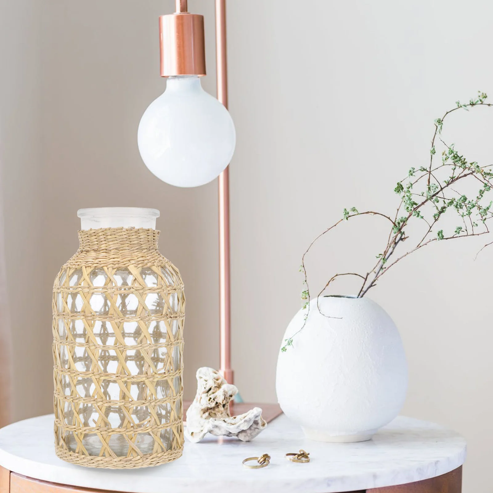 

1pc Rattan Woven Glass Vase Hydroponics Glass Vase Chic Home Vase Decor