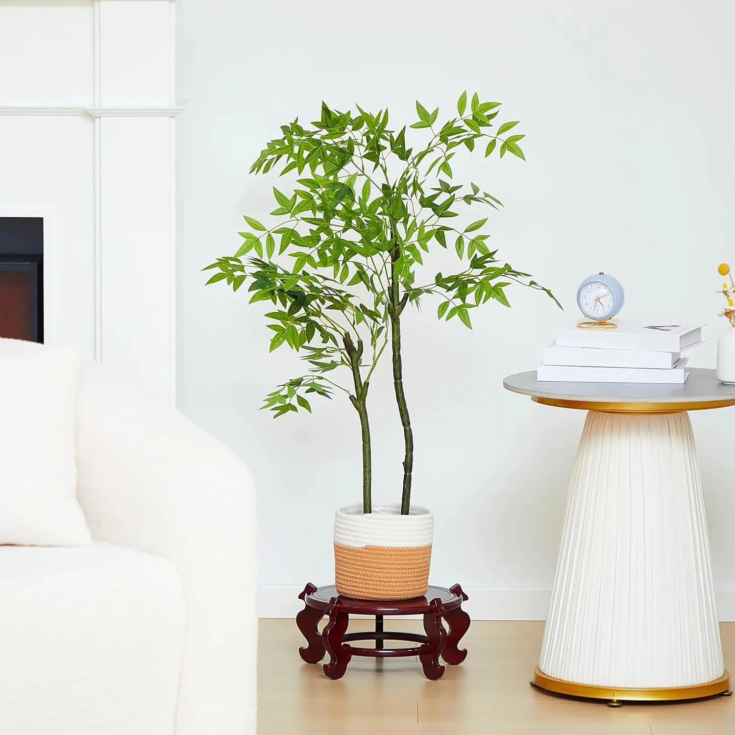 2 Pcs Wooden Plant Stands Indoor Chinese Oriental Display Rack for Vase Fishbowl Flower Pot Lamp Redwood Base Vintage Decor