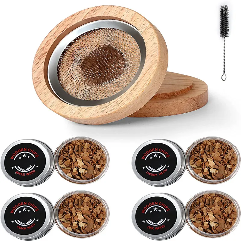 

Wooden Cocktail Smoker Kit Whiskey Wood Hood Smoker Bourbon Bartending Sawdust Smoker Drinks Kitchen Bar Accessories Men Gift